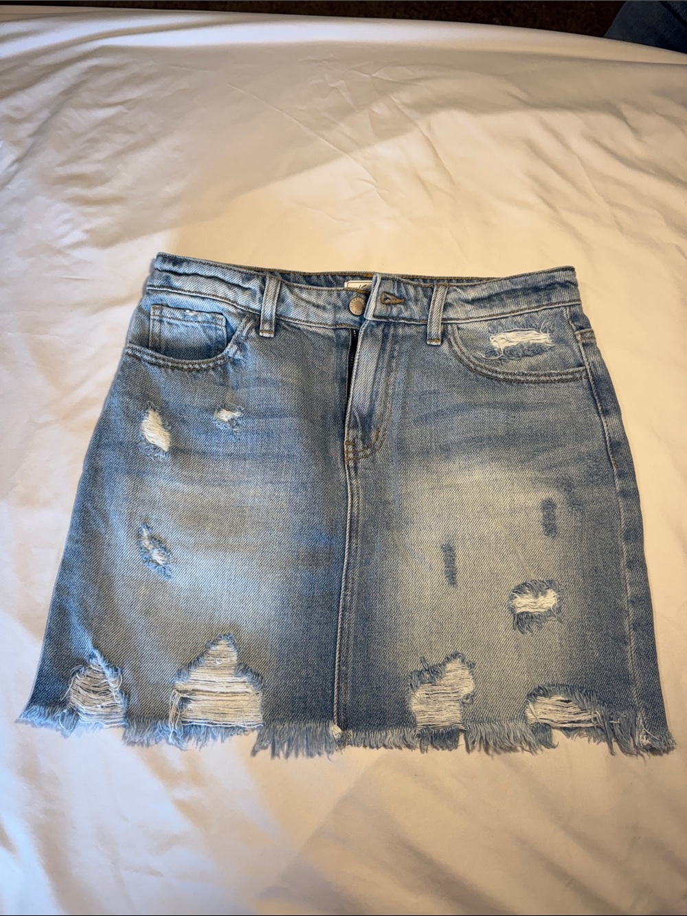 KanCan Light Blue Distressed Denim Mini Skirt